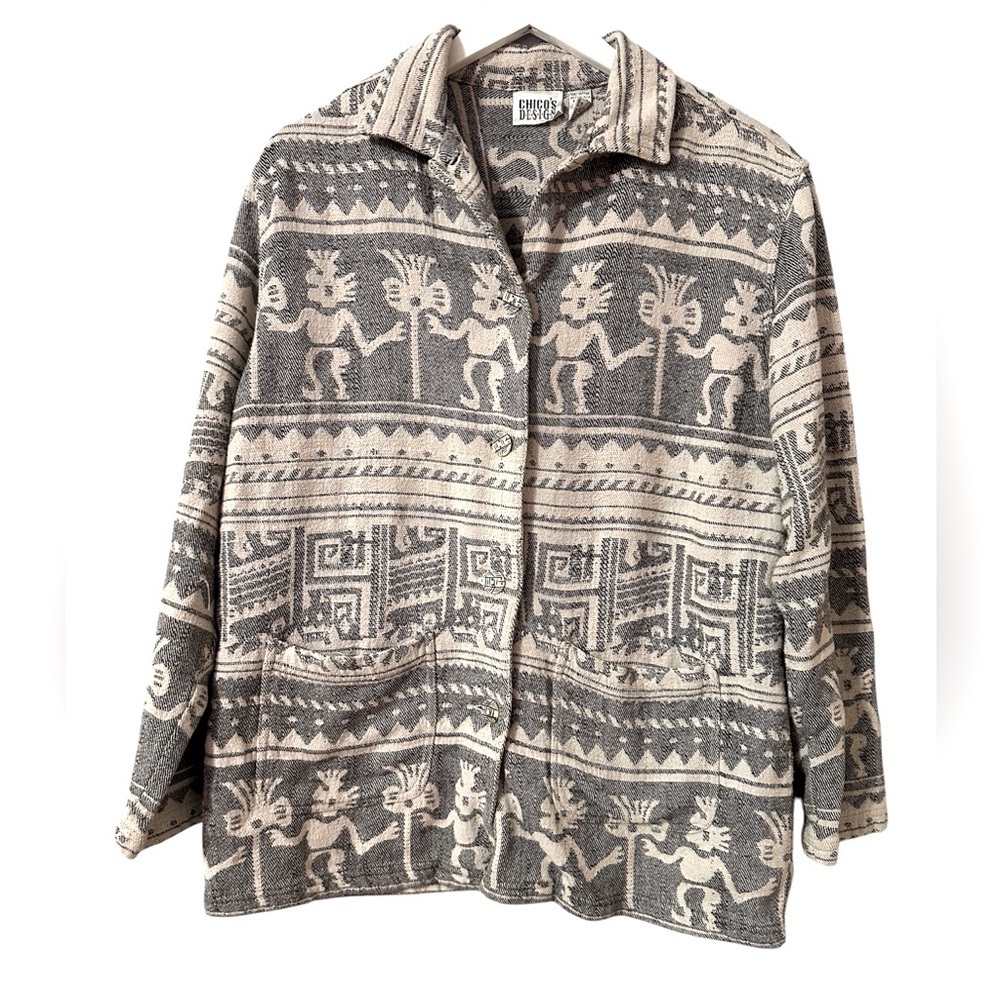 Vintage Chico’s Design aztec temple tribal woven jacket coat